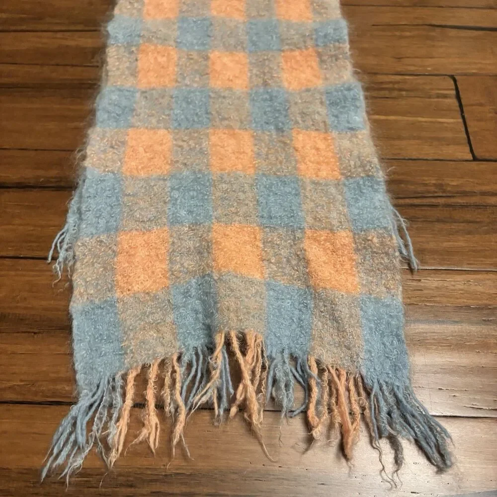 Vintage 60's Mohair Hand Woven Fringe Scarf 52”x10” USA Pastel